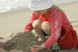 Couple making a sand castle