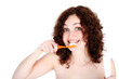 girl with toothbrush isolated on white