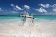 Tropical Paradise - Ferry Boat, Green Ocean and Blue Sky