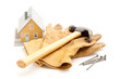Hammer, Gloves, Nails and House Hammer, Gloves, Nails and House