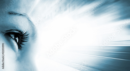 Photo: Women's eye - looking forward.Isolated on white. Women's eye - looking forward.Isolated on white.