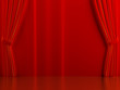 Brightly red curtains on a theatrical scene