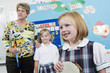Elementary Student with Tambourine in Music Class