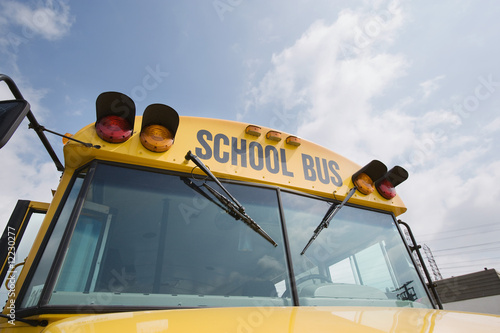Photo: Caution Lights and Windshield of School Bus Caution Lights and Windshield of School Bus