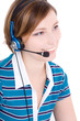 Beautiful woman talking by headphone