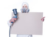 Man with airbrush gun and blank