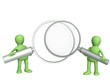 3d puppets, holding big magnifiers