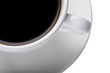 Black coffee in white cup on saucer - close-up of section