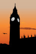 Vector silhouette of Big Ben at sunset