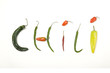 The word Chili spelled out using various chili peppers