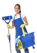 Cute Woman Maid With Mop
