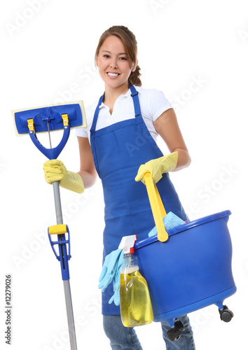Photo: Cute Woman Maid With Mop Cute Woman Maid With Mop
