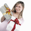 young blond girl with present