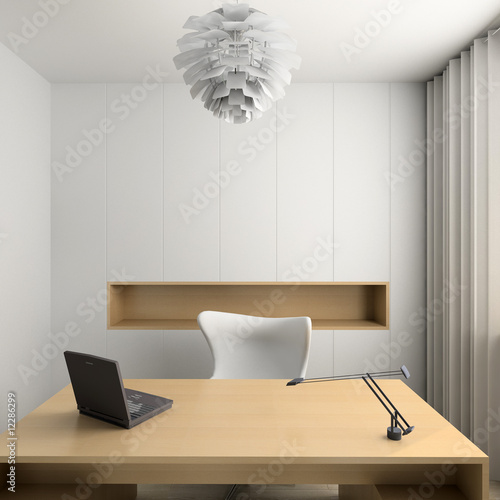 Illustration: 3D render modern interior of cabinet 3D render modern interior of cabinet