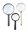 three different size of magnifying glass