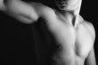 B&W Young Sporty Man over Black Background, Body Parts