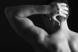 B&W Young Sporty Man over Black Background, Body Parts