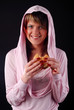woman with hamburger