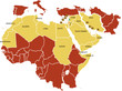 Middle East map with various countries.