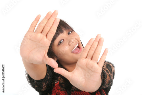 Photo: Sweet girl fitting hand on camera Sweet girl fitting hand on camera
