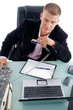 smiling businessman with phone receiver