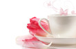 Porcelain teacup with pink tulips on white Porcelain teacup with pink tulips on white