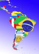 symbolic image: Latin America: : outline and flags symbolic image: Latin America: : outline and flags