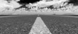 Asphalt road panoramic black and white