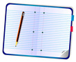 Ruled notebook and pencil