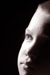 black and white portait of blond boy