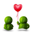 Illustration: Cute green man giving colorful balloon to his beloved one Cute green man giving colorful balloon to his beloved one