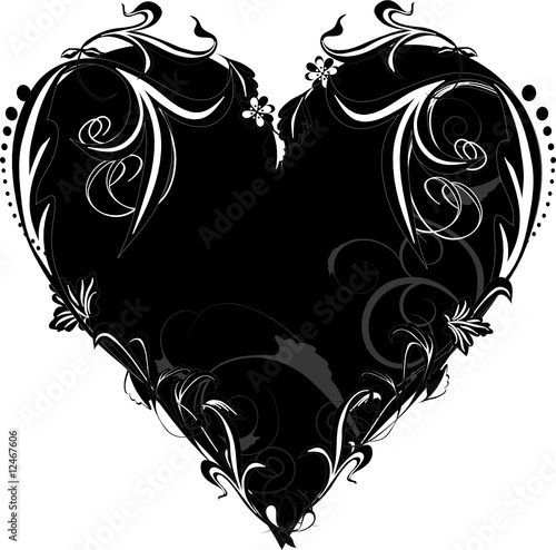 decorative black and white heart