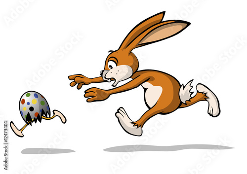 Osterhase jagt laufendes Ei Osterhase jagt laufendes Ei