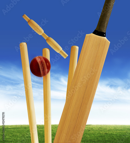 cricket bat and ball and stumps. Cricket bat and stumps