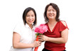 Asia lady posing with mum and flowers