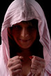 woman in pink hood