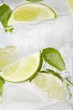 leaf mint and cut citrus in ice
