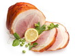 Cold boiled pork decorated with lemon and green pea Cold boiled pork decorated with lemon and green pea