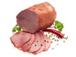 Boiled pork decorated with red Bulgarian pepper and parsley Boiled pork decorated with red Bulgarian pepper and parsley