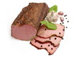 Pastrami decorated with garlic and black pepper Pastrami decorated with garlic and black pepper