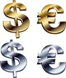 shiny dollar and euro signs - vector illustration