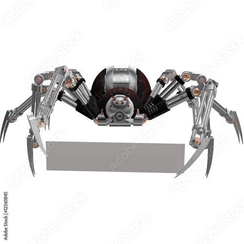 Illustration: Robot Spider Android Virus Holding Blank Sign Robot Spider Android Virus Holding Blank Sign