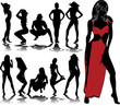 Vector: Set of vector girls in red lingerie Set of vector girls in red lingerie