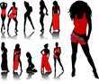 Vector: Set of vector girls in red lingerie Set of vector girls in red lingerie