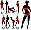 Vector: Set of vector girls in red lingerie Set of vector girls in red lingerie