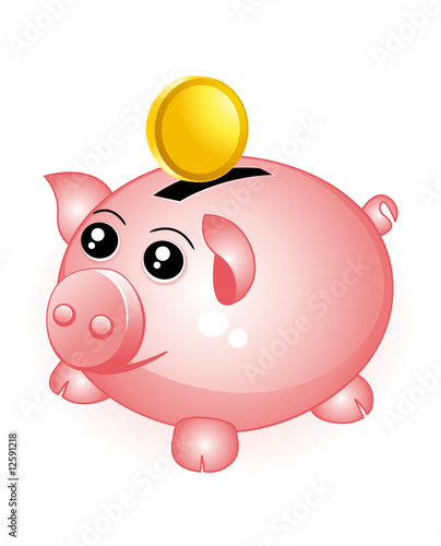 Piggy bank and one coin Piggy bank and one coin