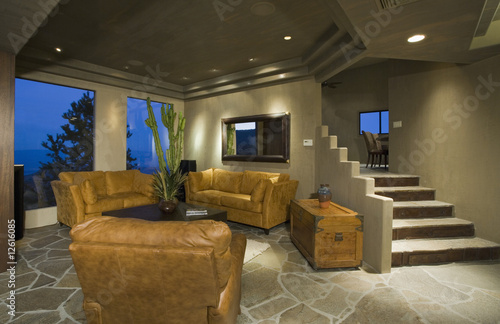 Furniture Leather Living Room on Photo Leather Furniture In Living Room With Stone Floor Fotolia