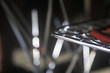 Close up of metal rods of a Bertoia wire chair