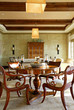 Front view of a wooden dining table set