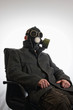 Boss wearing gas mask